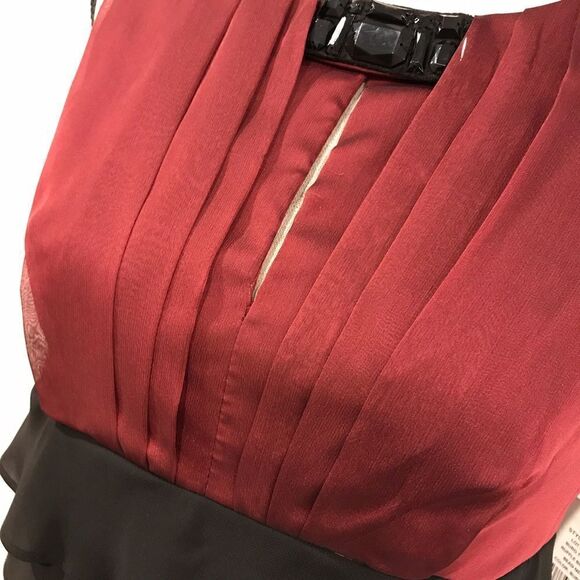 Black and burgundy midi sleeveless layered dress - Picture 3 of 13